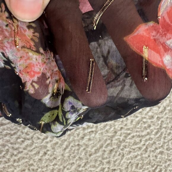 River island Paisley Ruffle Tiered Gold Metallic Accent Deep V - Picture 11 of 16